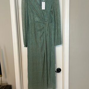 Baltic Born Green Metallic Long Sleeve Maxi Dress